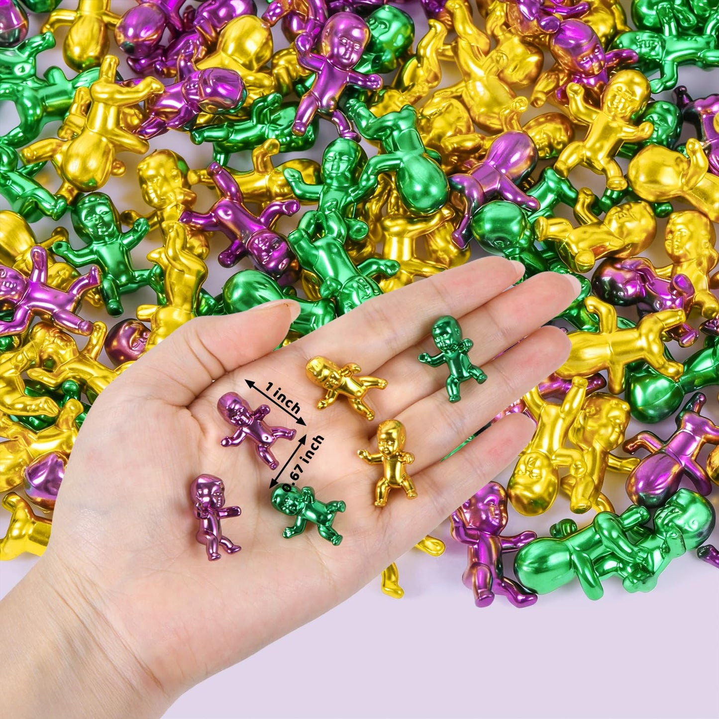ZYFLSQ 120 Pcs King Cake Babies – 1-Inch Mardi Gras Mini Figures in Purple Green Gold
