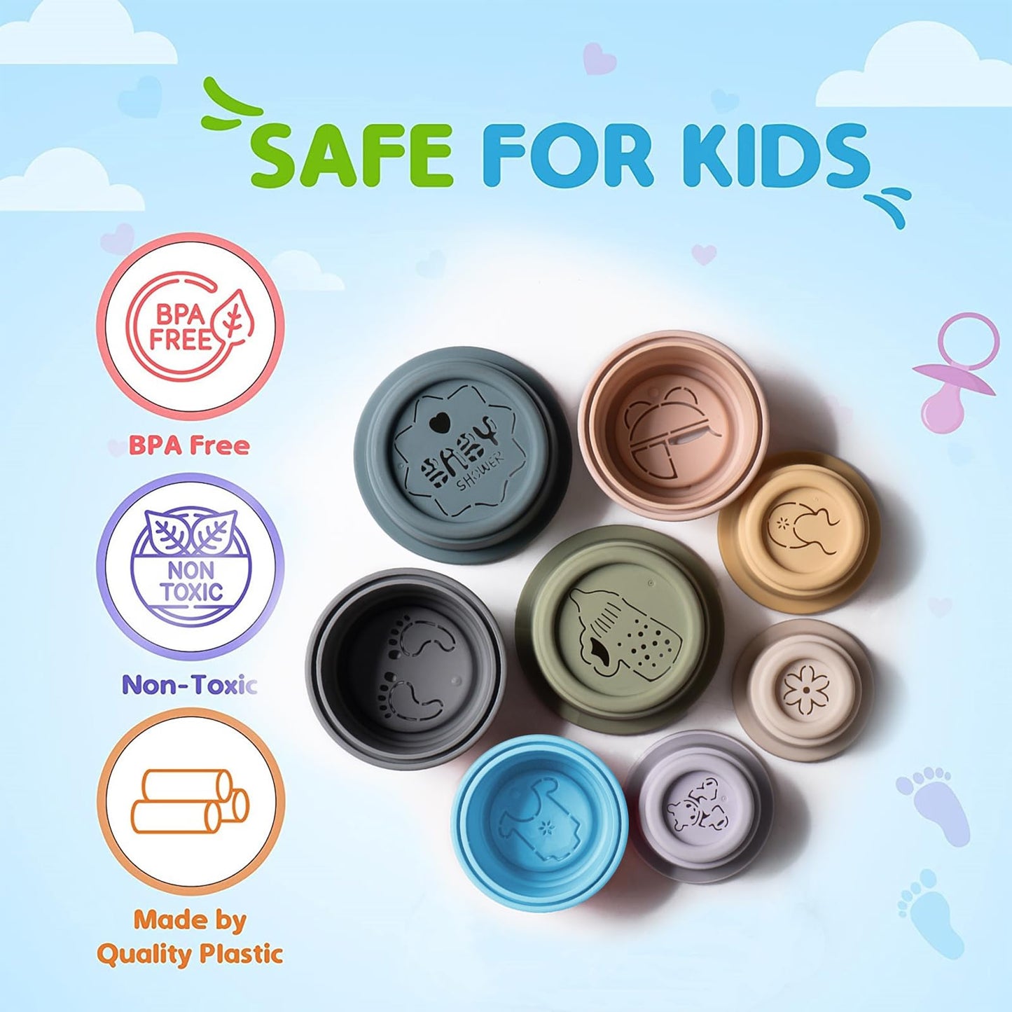 ZYFLSQ Stacking Cups Baby Toy 8-Piece Set – Safe Bath & Play Montessori Learning