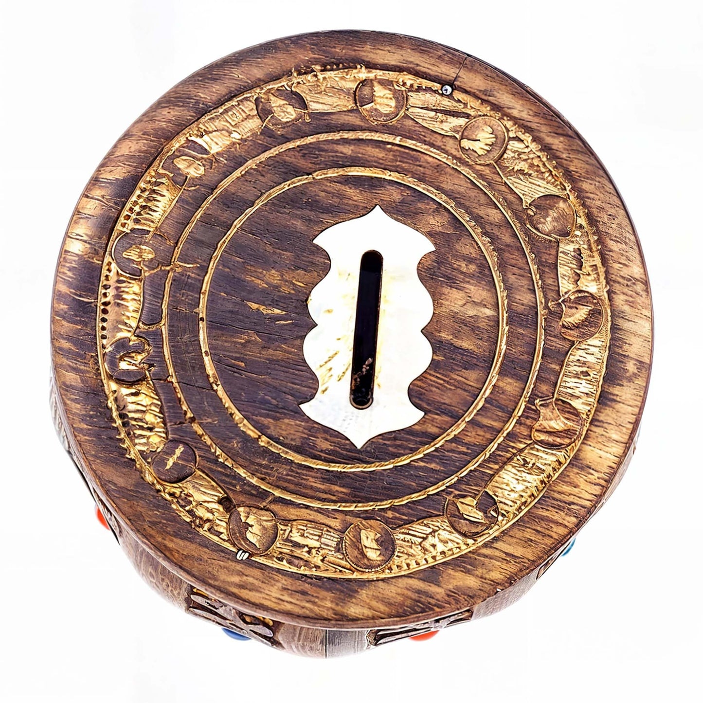 ZYNTIX Wooden Antique Round Lockable Piggy Bank for Kids – Handmade, Secure Money Box