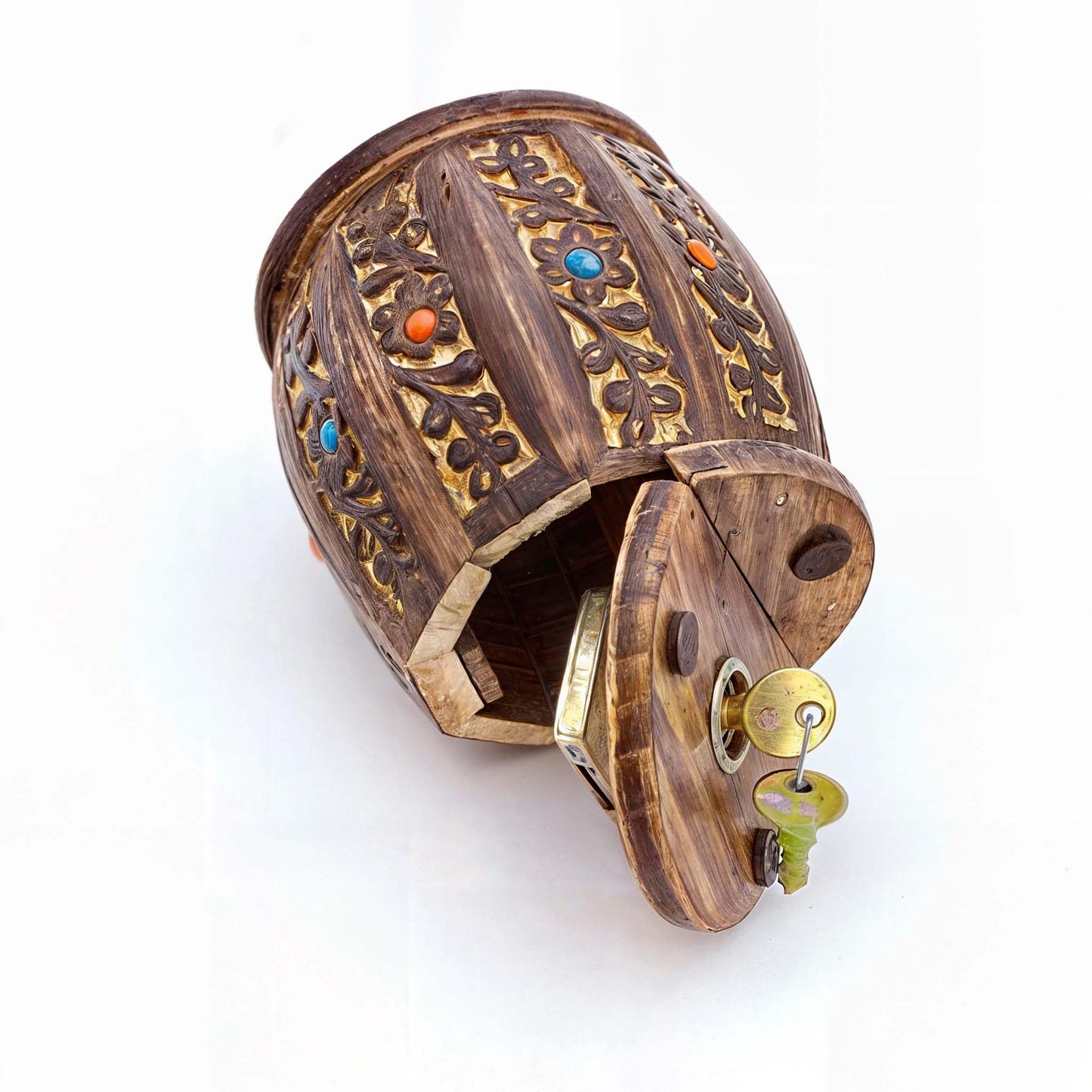 ZYNTIX Wooden Antique Round Lockable Piggy Bank for Kids – Handmade, Secure Money Box