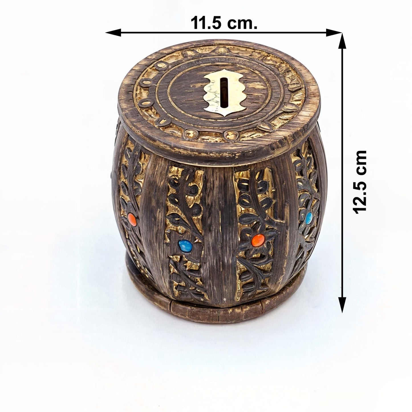 ZYNTIX Wooden Antique Round Lockable Piggy Bank for Kids – Handmade, Secure Money Box