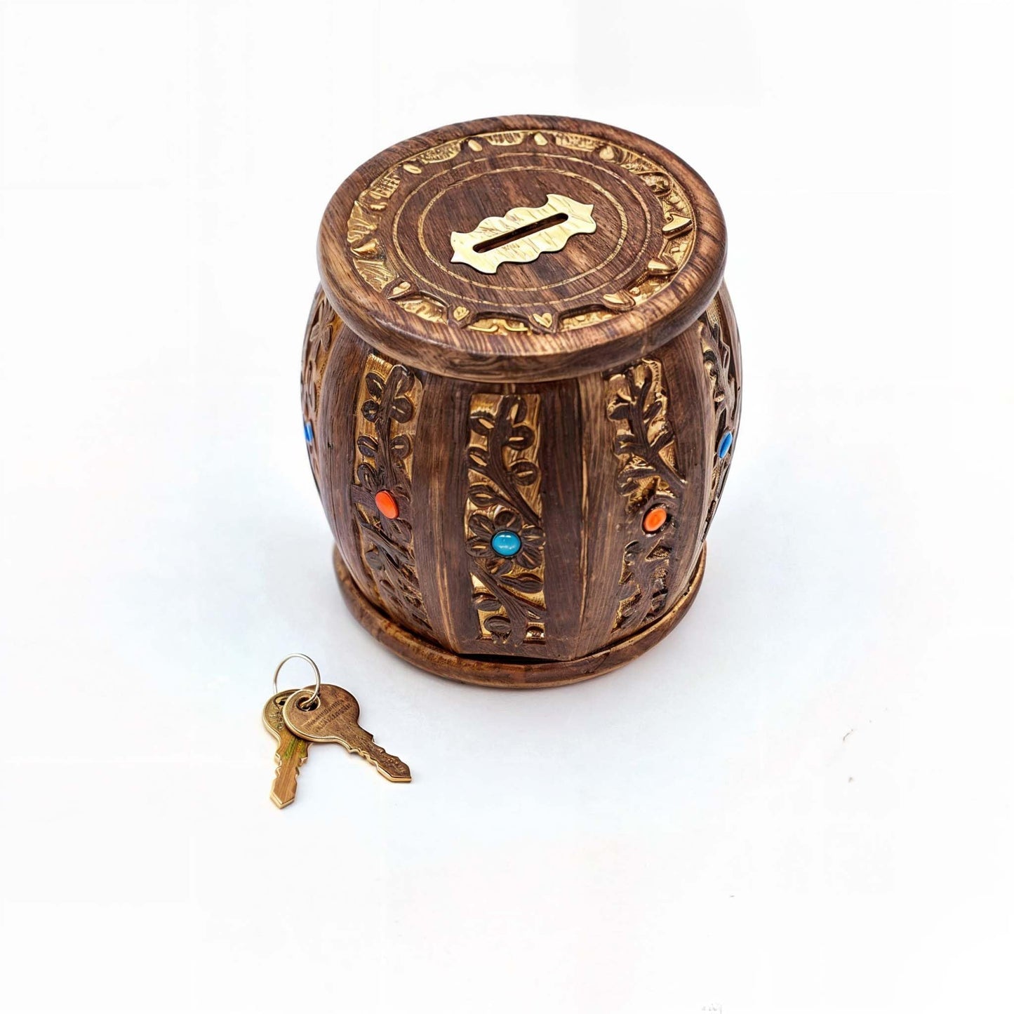 ZYNTIX Wooden Antique Round Lockable Piggy Bank for Kids – Handmade, Secure Money Box