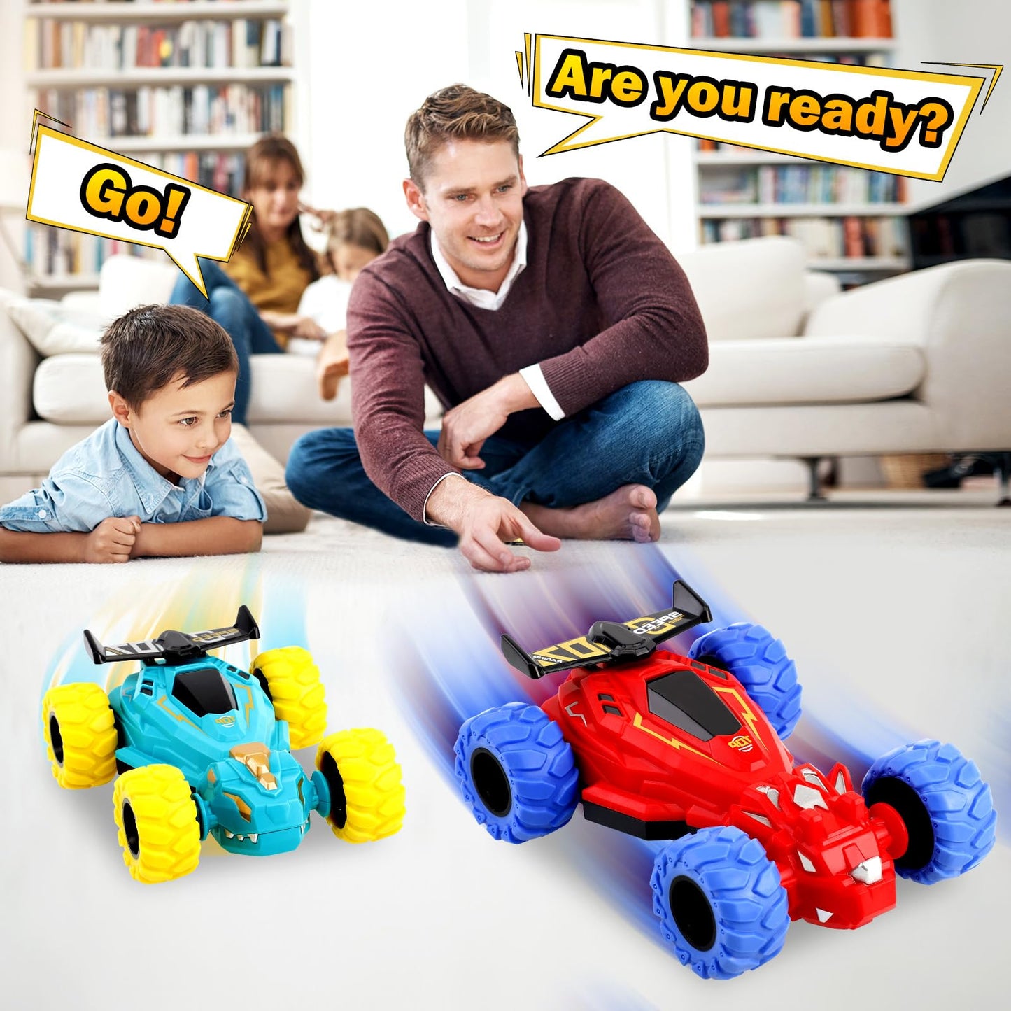 ZYSUN Toddler Monster Truck Toys – Friction Spin 360° Dino Cars (2 Pack) Off‑Road Push & Go