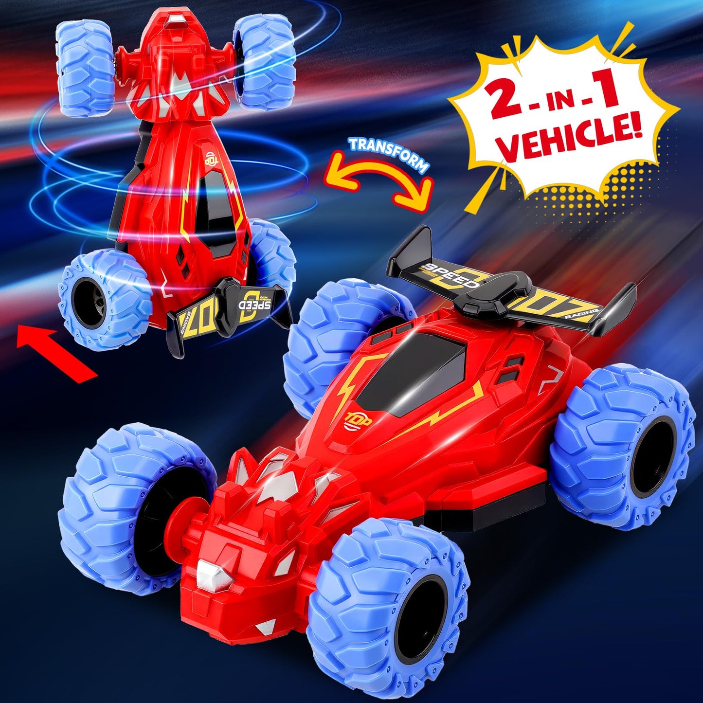 ZYSUN Toddler Monster Truck Toys – Friction Spin 360° Dino Cars (2 Pack) Off‑Road Push & Go