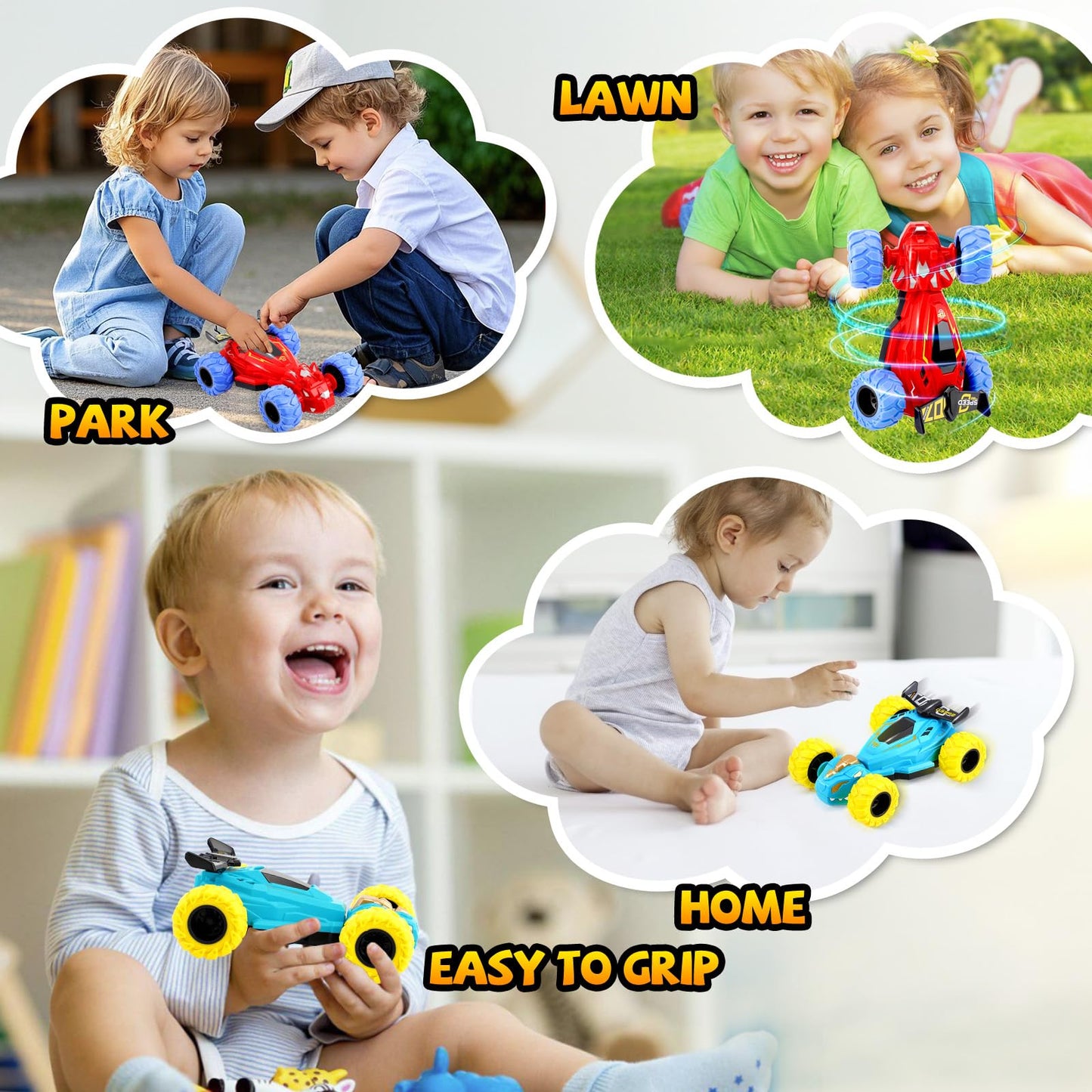 ZYSUN Toddler Monster Truck Toys – Friction Spin 360° Dino Cars (2 Pack) Off‑Road Push & Go