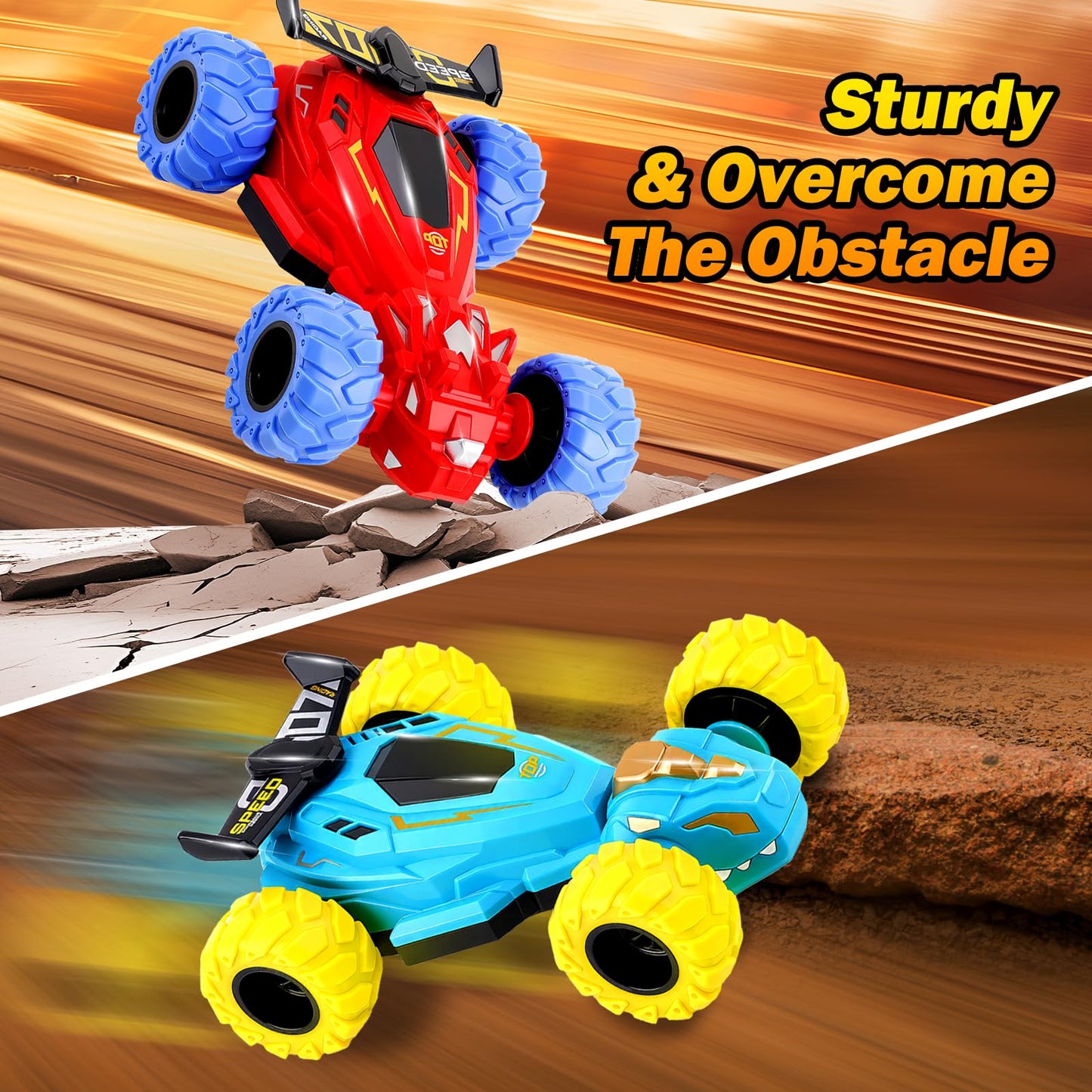 ZYSUN Toddler Monster Truck Toys – Friction Spin 360° Dino Cars (2 Pack) Off‑Road Push & Go