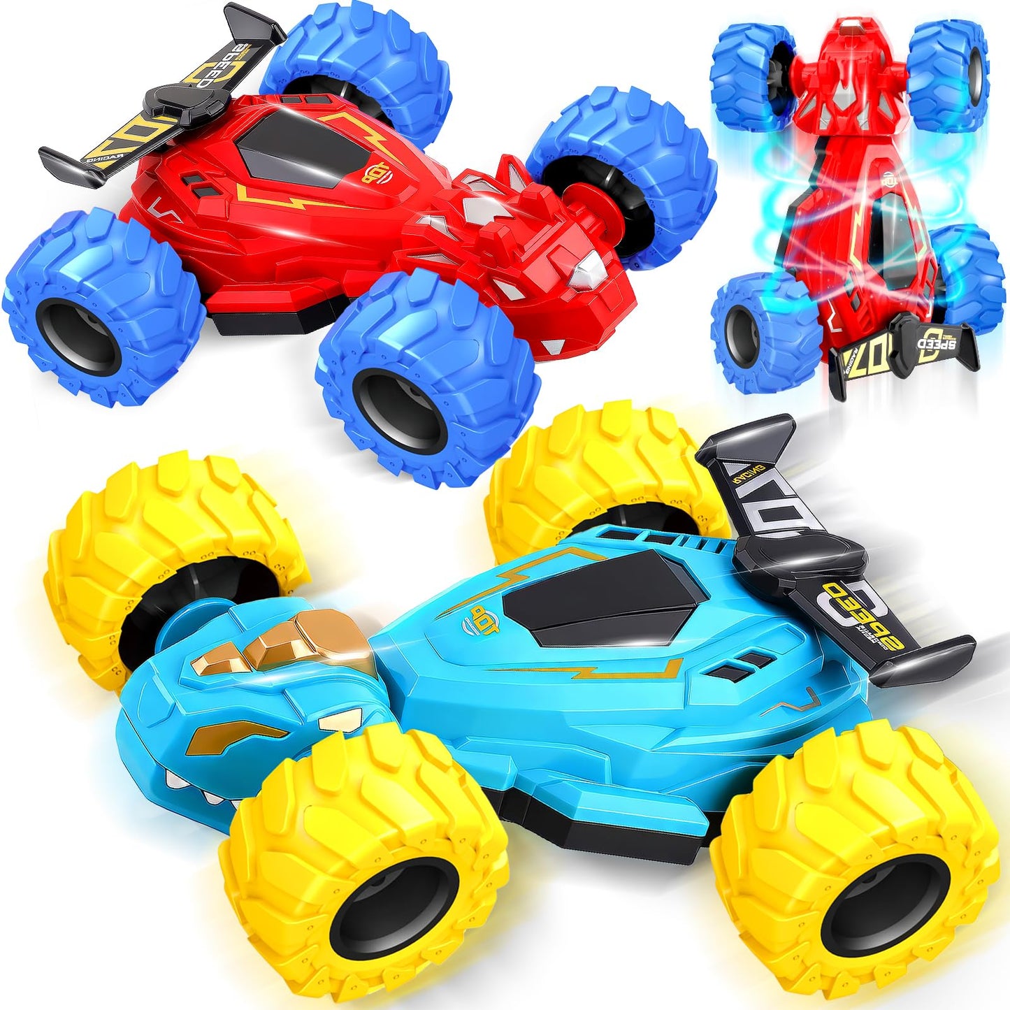 ZYSUN Toddler Monster Truck Toys – Friction Spin 360° Dino Cars (2 Pack) Off‑Road Push & Go