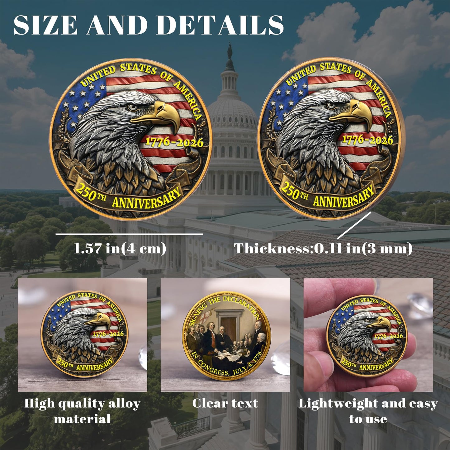 Zyviacy USA 250th Anniversary Commemorative Coin – Eagle & Patriot Symbols