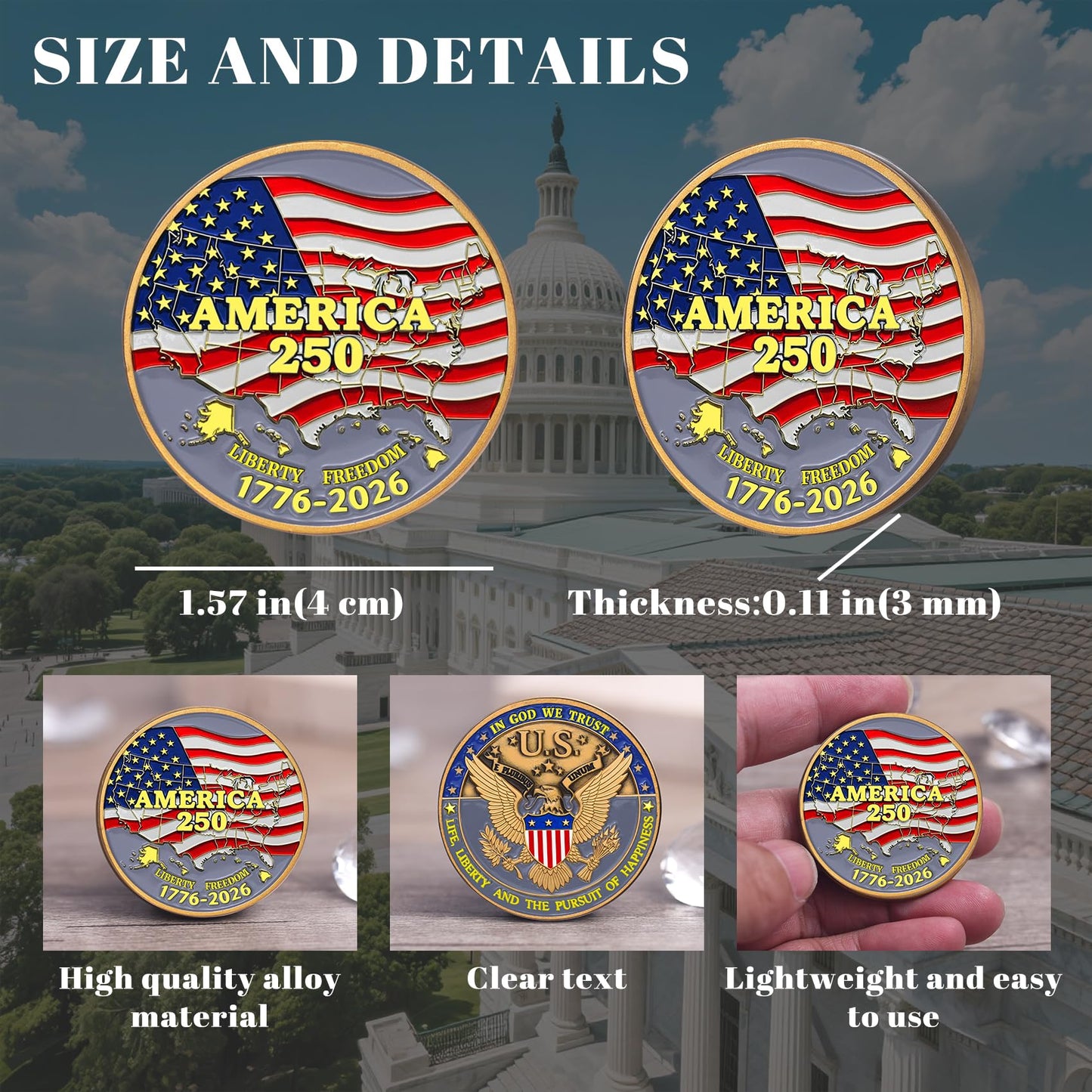 ZYVIACY USA 250th Anniversary Commemorative Coin – Eagle & Patriot Symbols (1776–2026)