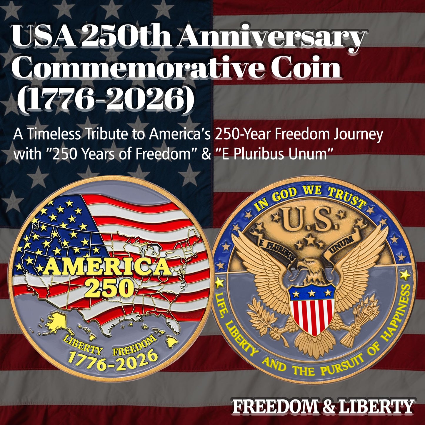 ZYVIACY USA 250th Anniversary Commemorative Coin – Eagle & Patriot Symbols (1776–2026)