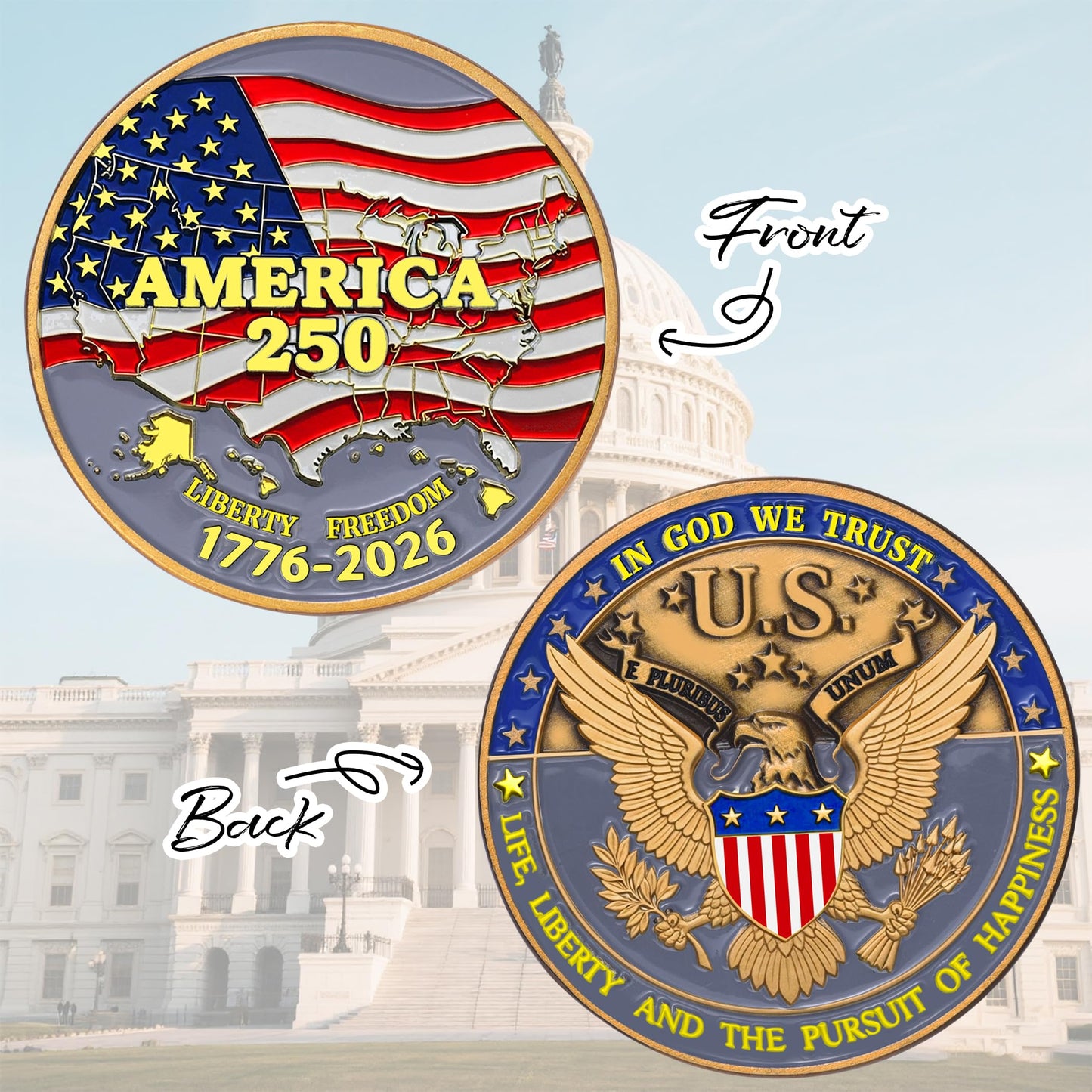 ZYVIACY USA 250th Anniversary Commemorative Coin – Eagle & Patriot Symbols (1776–2026)