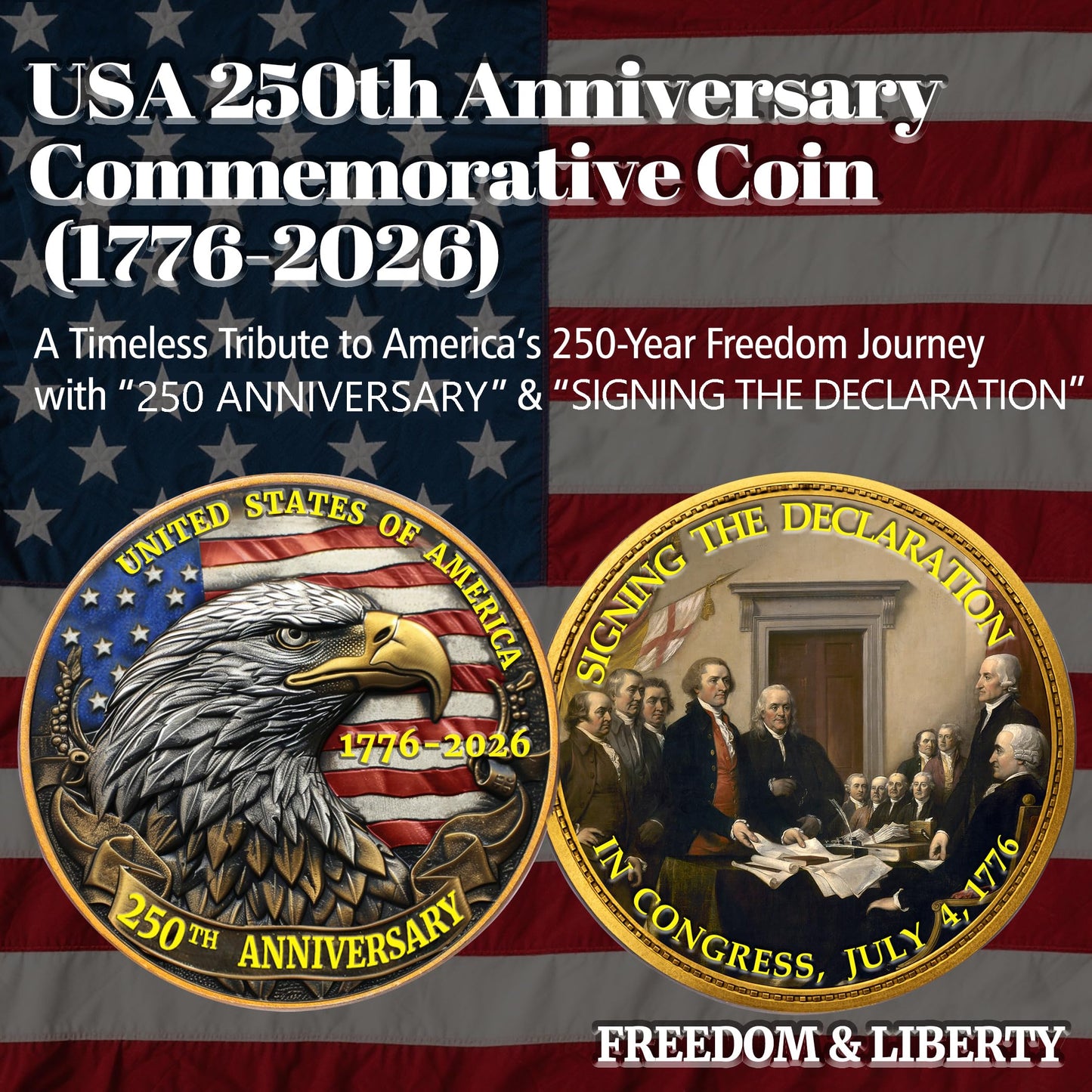 Zyviacy USA 250th Anniversary Commemorative Coin – Eagle & Patriot Symbols