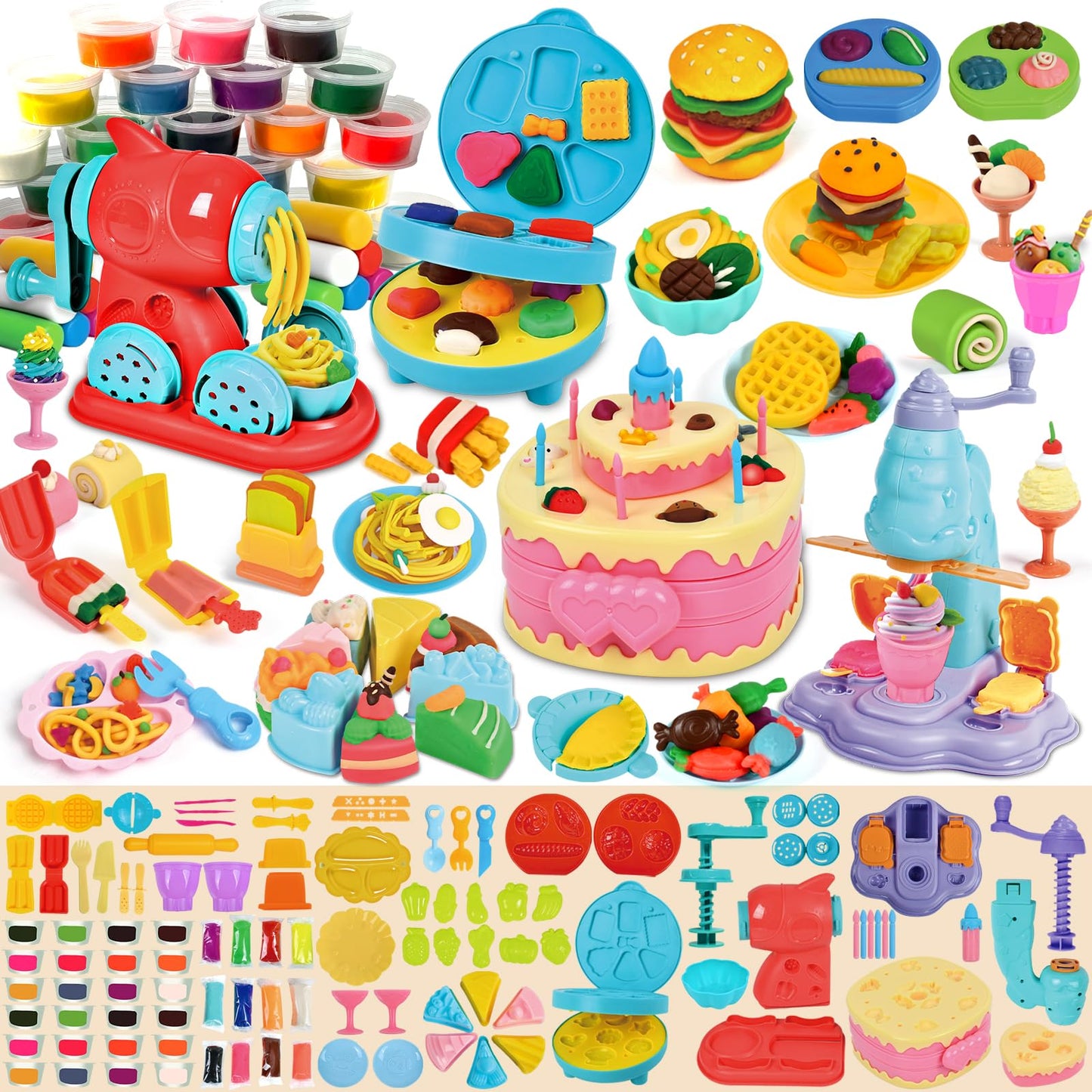 ZYYBQW 104-Piece 4-in-1 Dough Set for Kids | Ice Cream Maker & More