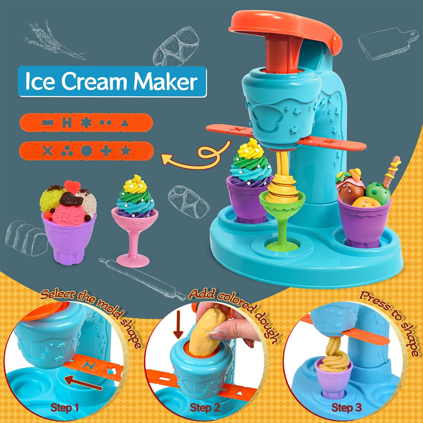 ZYYBQW 3 in 1 Color Dough Set for Kids 3-8 | Creative Kitchen Play