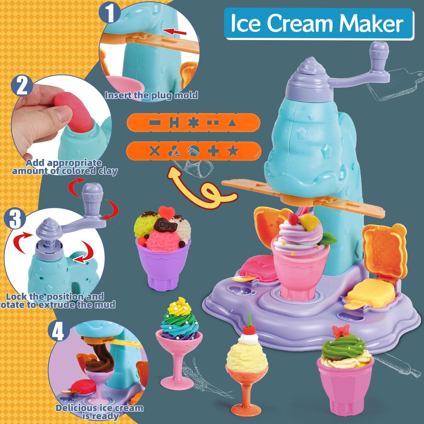 ZYYBQW 104-Piece 4-in-1 Dough Set for Kids | Ice Cream Maker & More