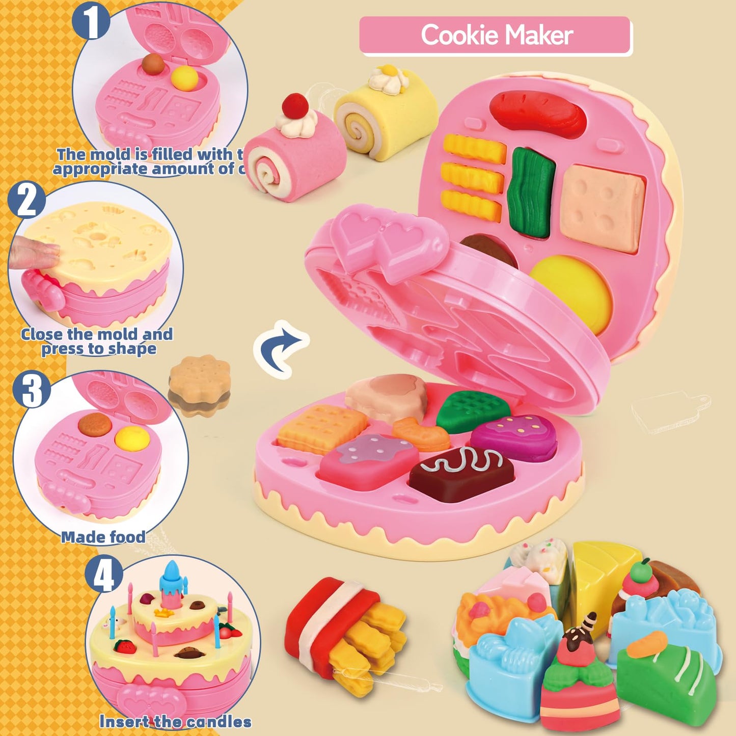 ZYYBQW 104-Piece 4-in-1 Dough Set for Kids | Ice Cream Maker & More