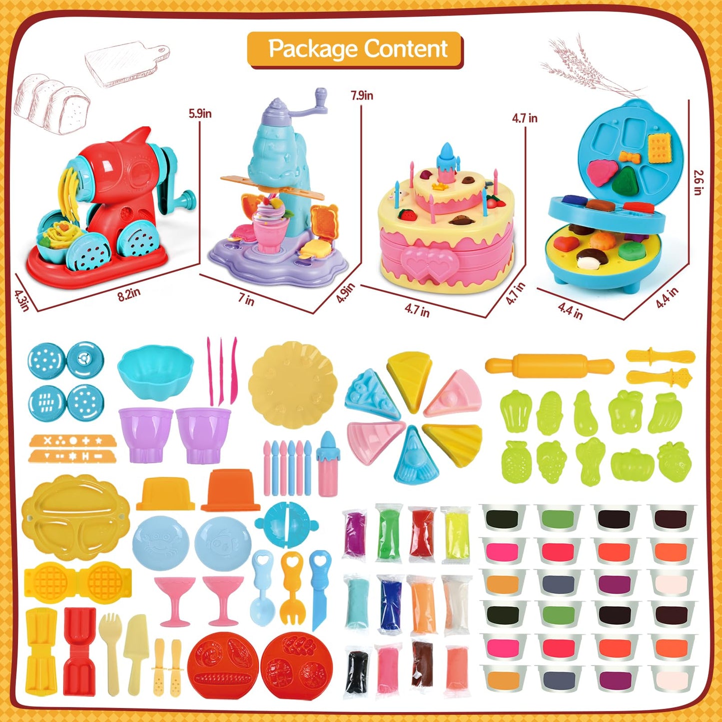 ZYYBQW 104-Piece 4-in-1 Dough Set for Kids | Ice Cream Maker & More