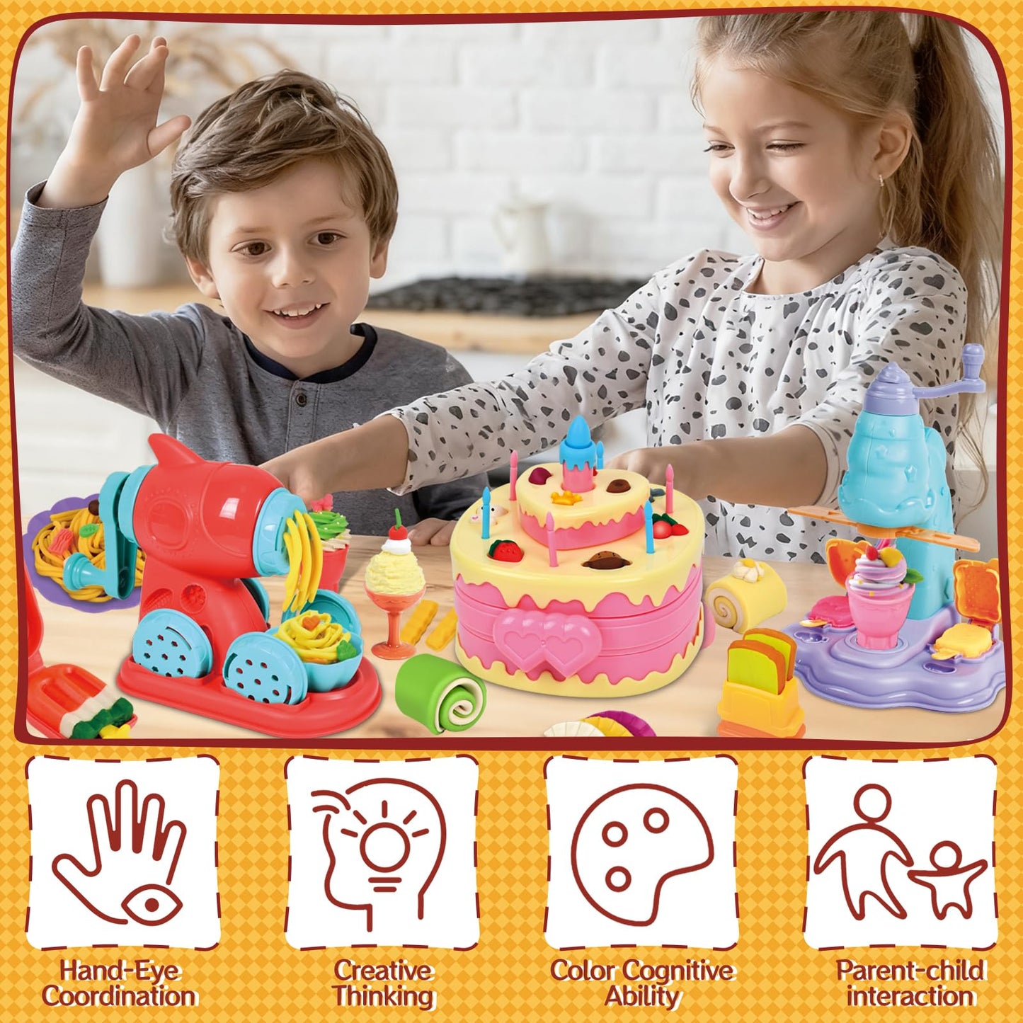ZYYBQW 104-Piece 4-in-1 Dough Set for Kids | Ice Cream Maker & More
