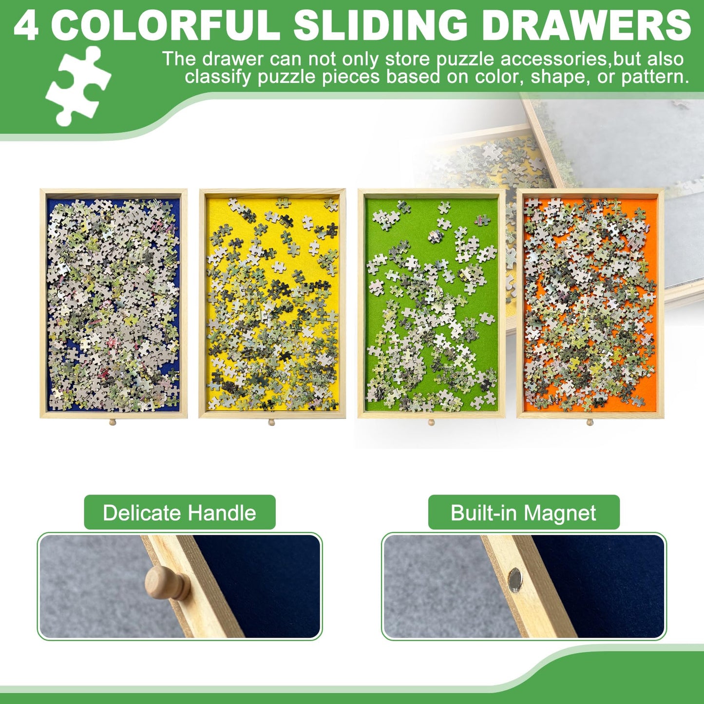 ZZJIHAI Adjustable Puzzle Table with Drawers – 1500-Piece, 35x26 in, Tilting Board, Wheels & Storage