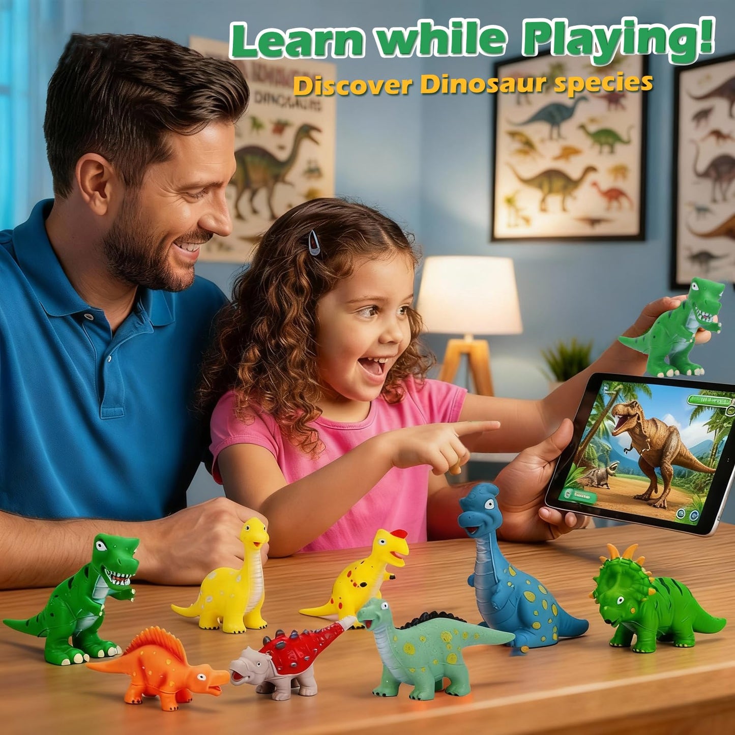 ZZLWAN 9-Piece Soft Rubber Dinosaur Toys with Backpack for Toddlers | Imaginative Play