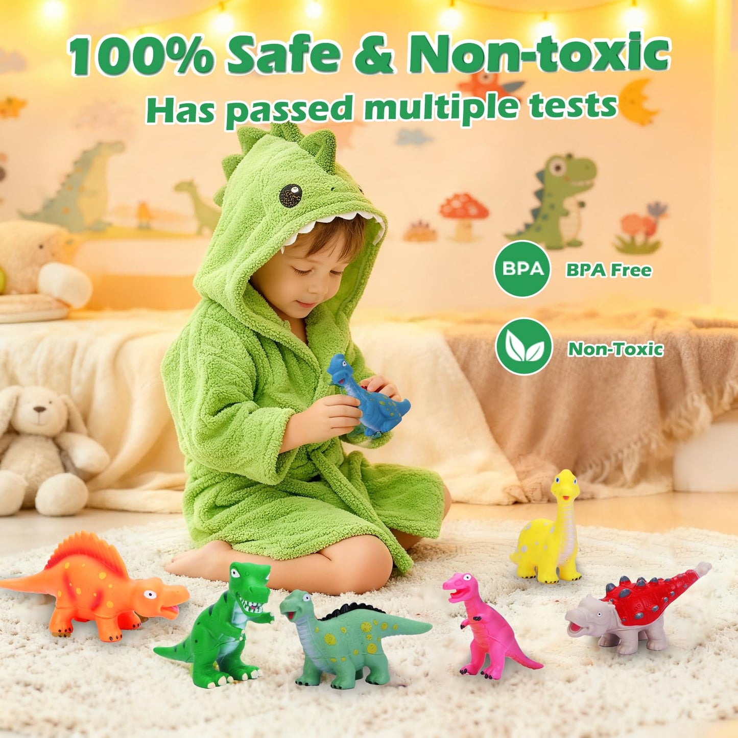 ZZLWAN 9-Piece Soft Rubber Dinosaur Toys with Backpack for Toddlers | Imaginative Play