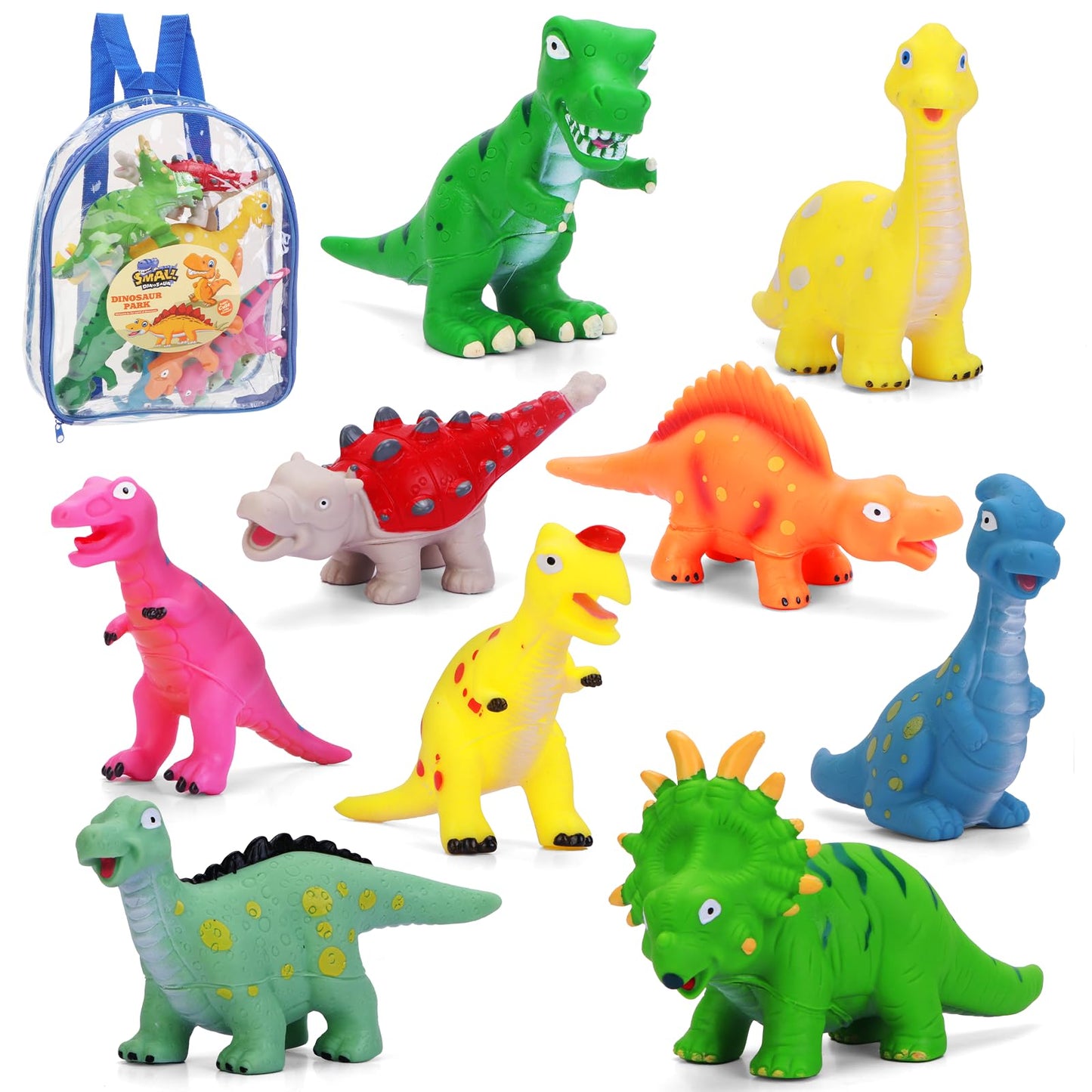 ZZLWAN 9-Piece Soft Rubber Dinosaur Toys with Backpack for Toddlers | Imaginative Play