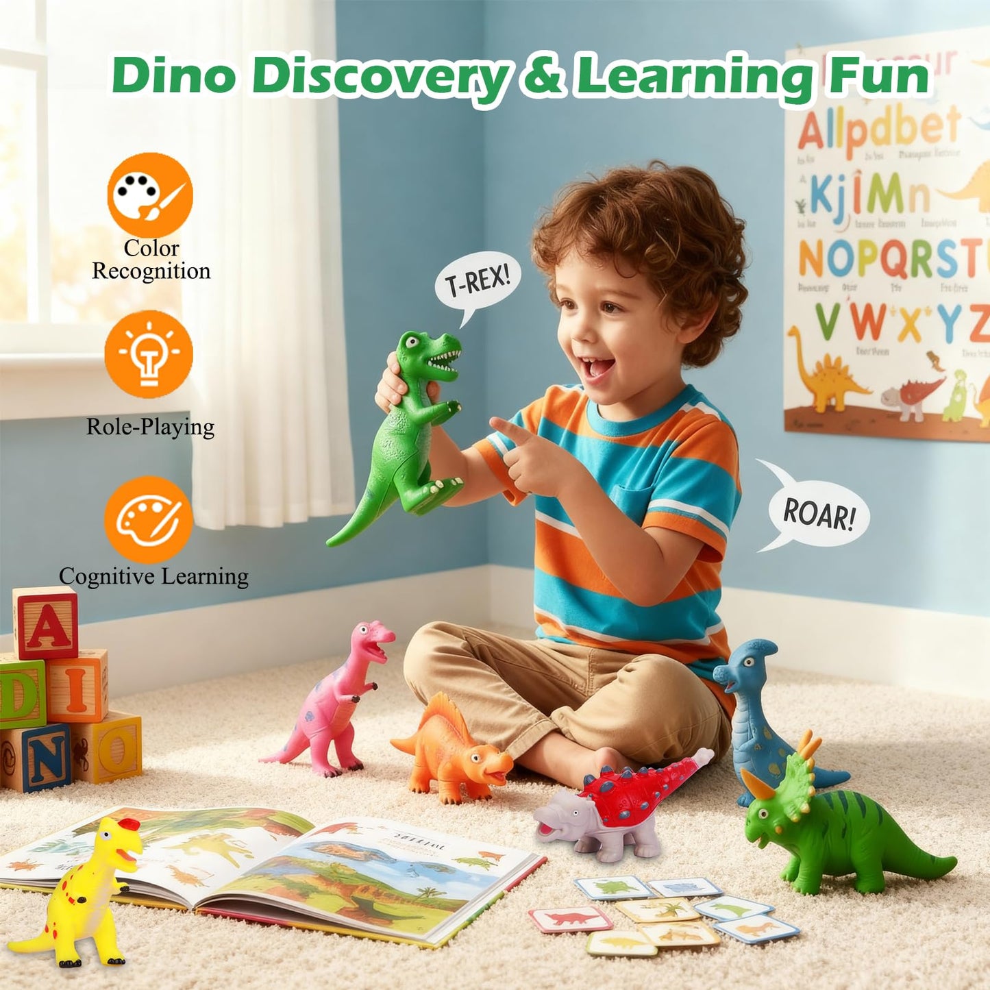 ZZLWAN 9-Piece Soft Rubber Dinosaur Toys with Backpack for Toddlers | Imaginative Play