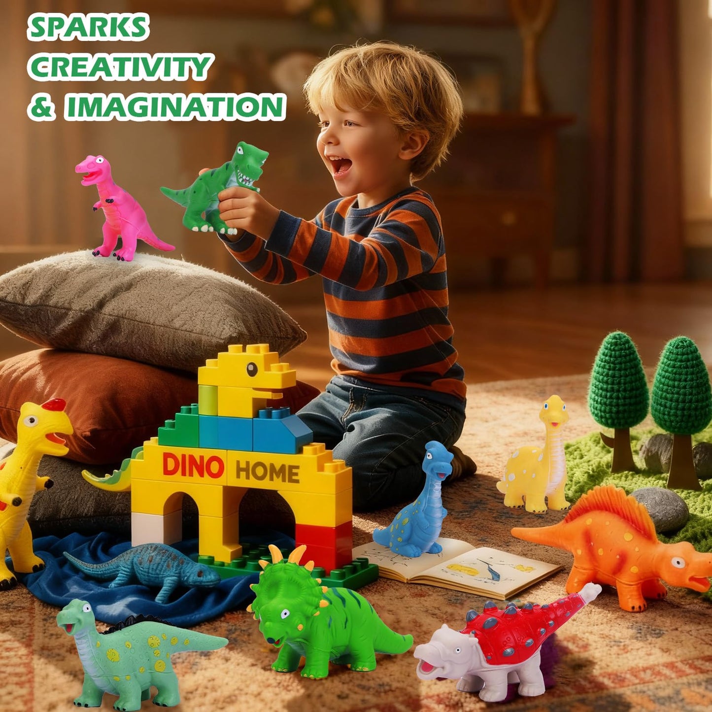 ZZLWAN 9-Piece Soft Rubber Dinosaur Toys with Backpack for Toddlers | Imaginative Play