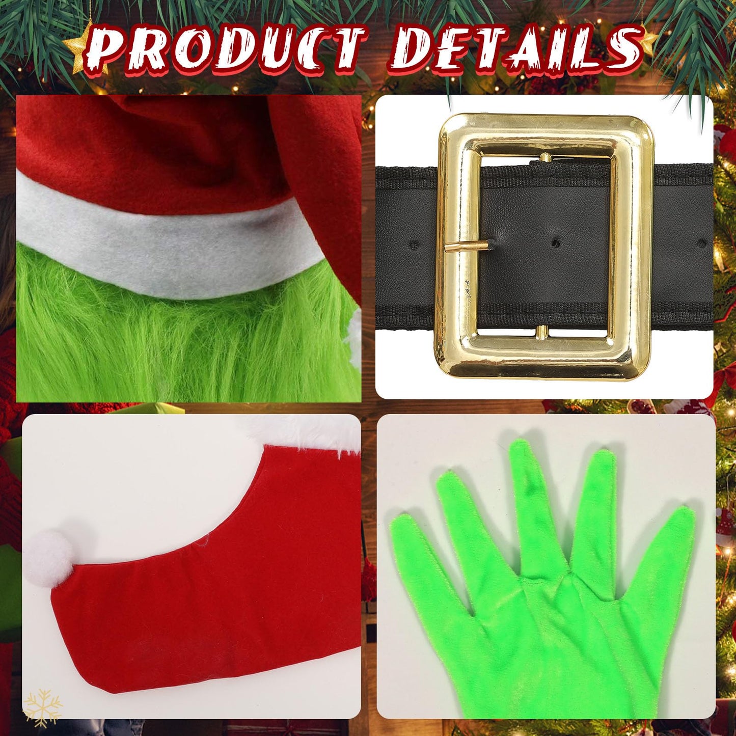 ZZXIAOJIE Green Monster Christmas Costume – 5-Piece Kids Set with Hooded Top & Pants