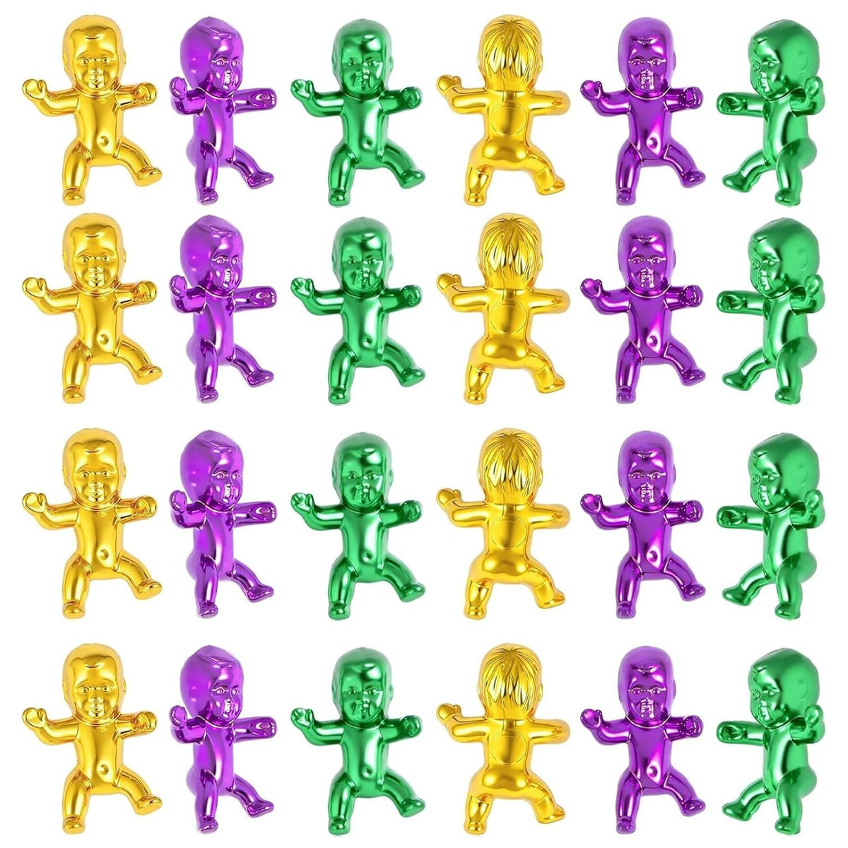 ZZYFGH 24 Pcs King Cake Babies – 1-Inch Metallic Purple Green Gold Plastic Babies for Mardi Gras, Shower Favors & Ice Cube Games