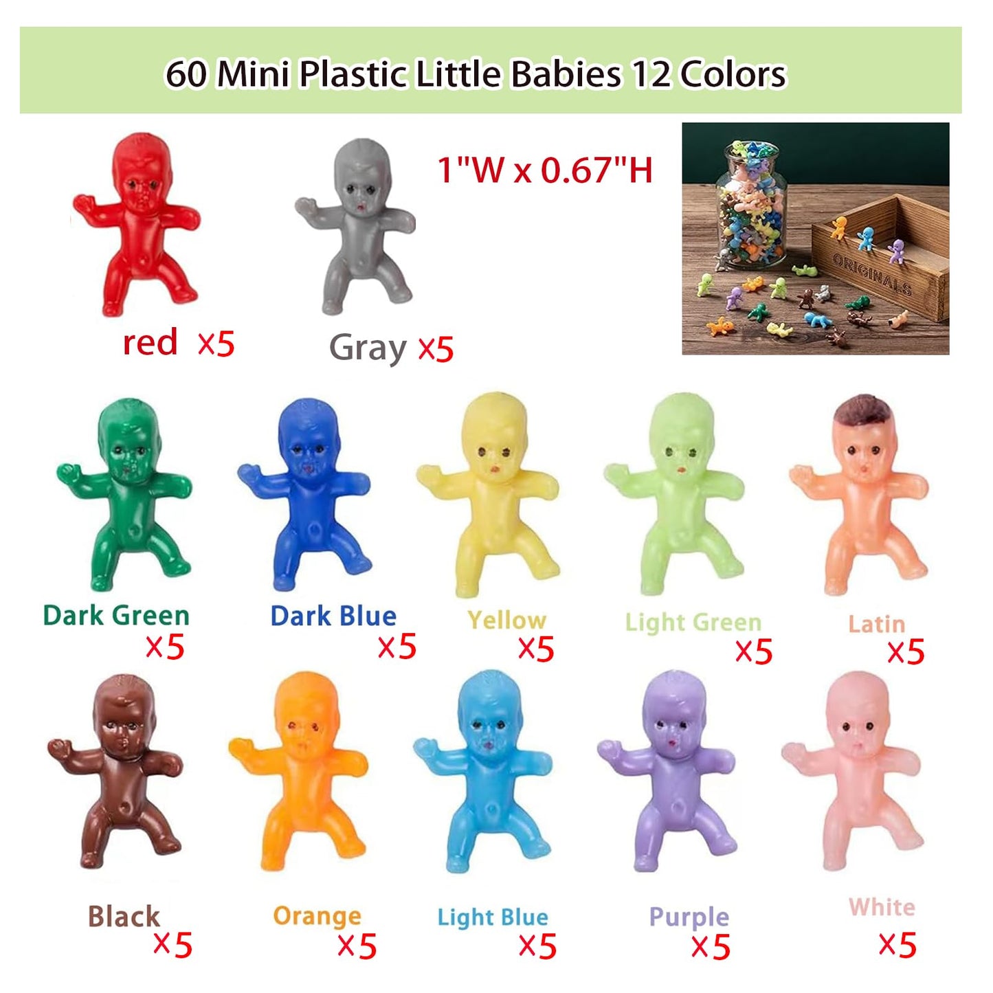 ZZYFGH 60 Mini Plastic Baby Figures – 12 Colors for Baby Shower Ice Cube Games