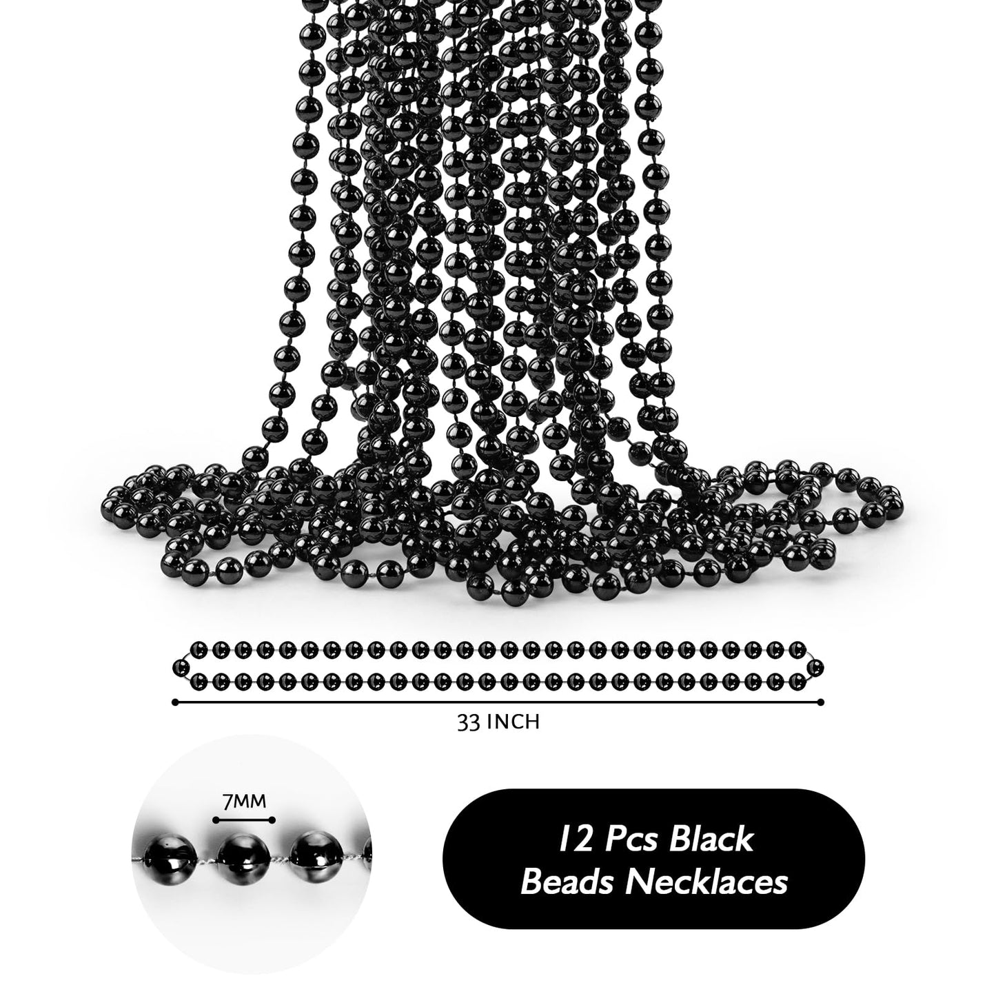 ZZYFGH 12Pcs Black Bead Necklaces – 33in Mardi Gras & Holiday Beads