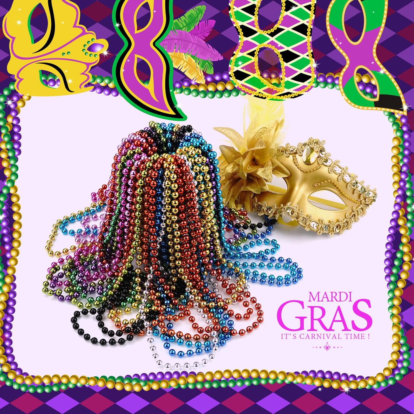 ZZYFGH 12 Pcs Hot Pink Beads Necklace – 33in 7mm Mardi Gras & Breast Cancer Awareness Bead Necklaces Bulk