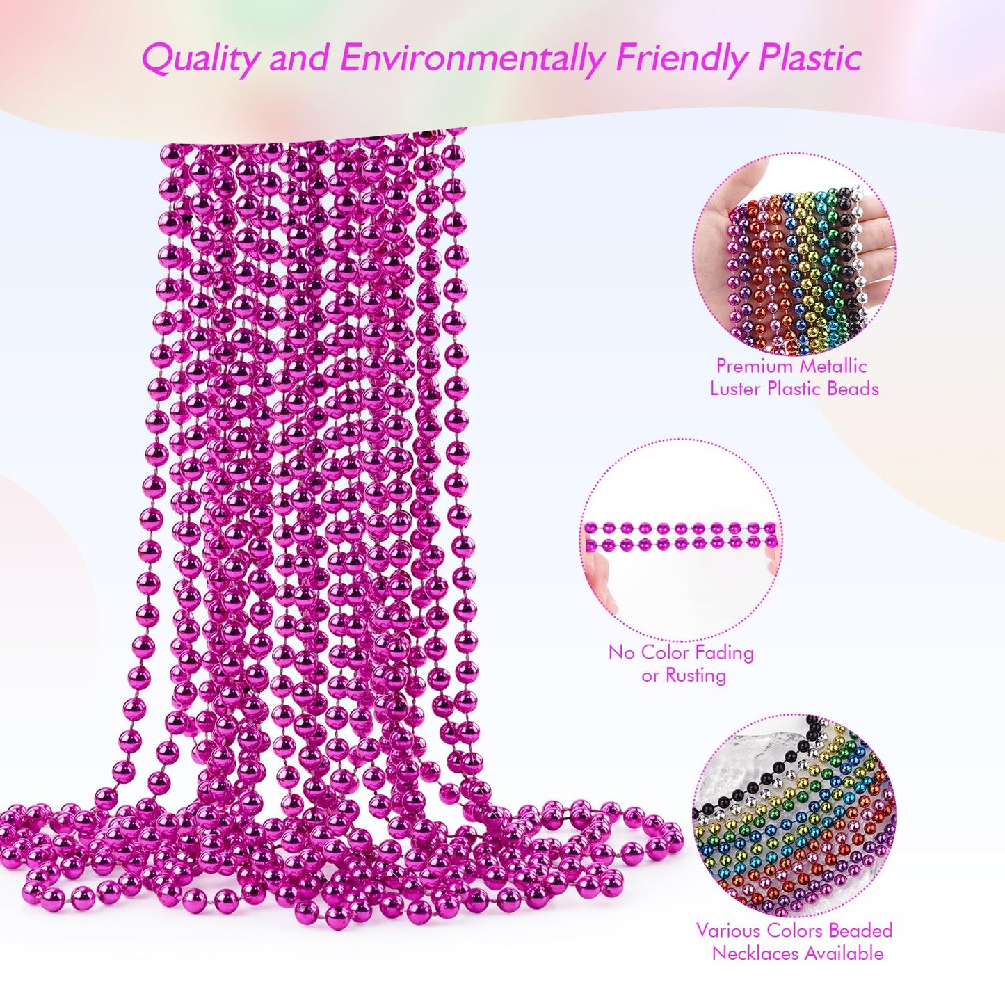 ZZYFGH 12 Pcs Hot Pink Beads Necklace – 33in 7mm Mardi Gras & Breast Cancer Awareness Bead Necklaces Bulk