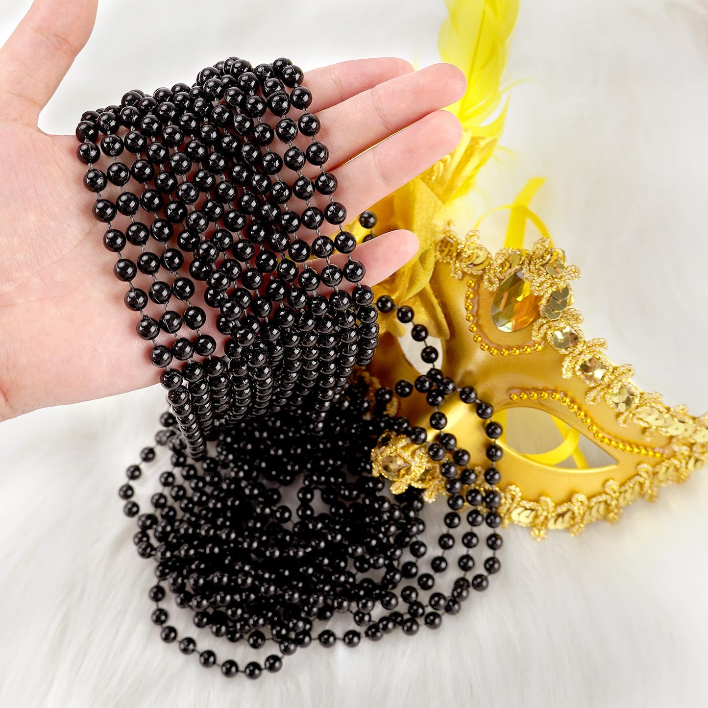 ZZYFGH 12Pcs Black Bead Necklaces – 33in Mardi Gras & Holiday Beads