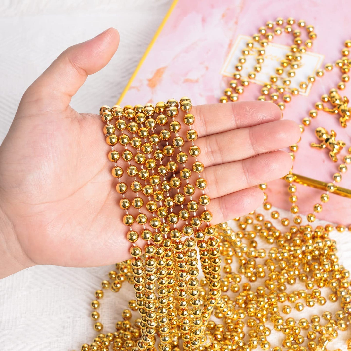 ZZYFGH 12Pcs Gold Bead Necklace – 33in Mardi Gras & Christmas Bead Necklaces