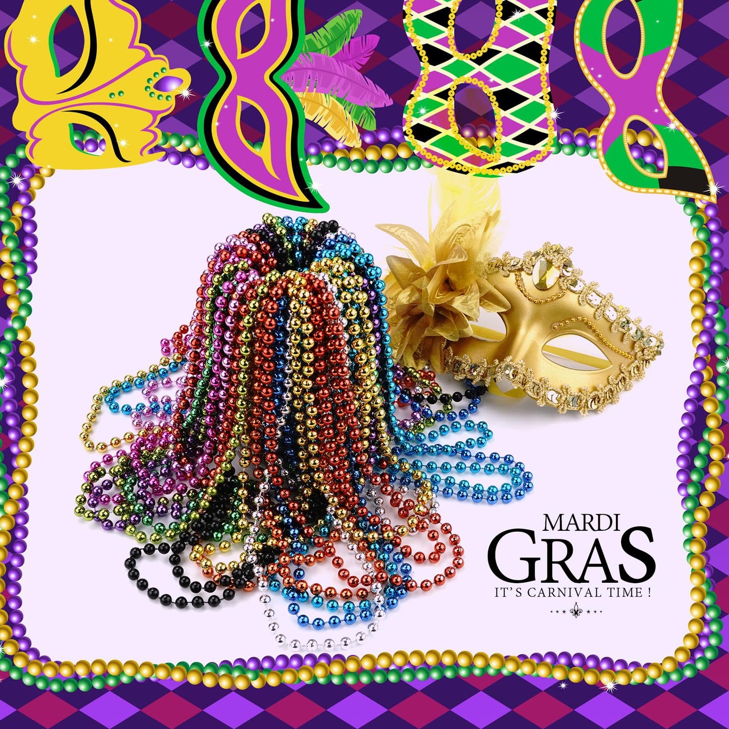 ZZYFGH 12Pcs Black Bead Necklaces – 33in Mardi Gras & Holiday Beads