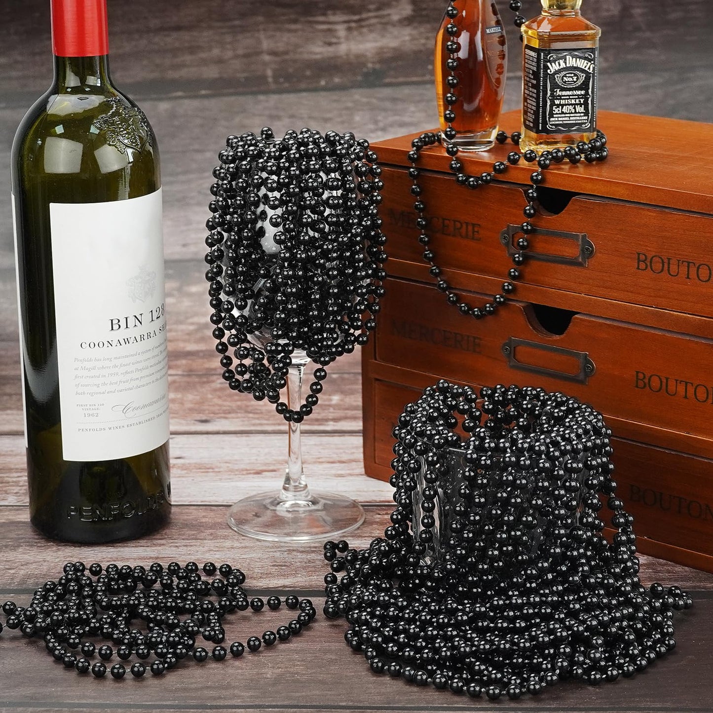 ZZYFGH 12Pcs Black Bead Necklaces – 33in Mardi Gras & Holiday Beads