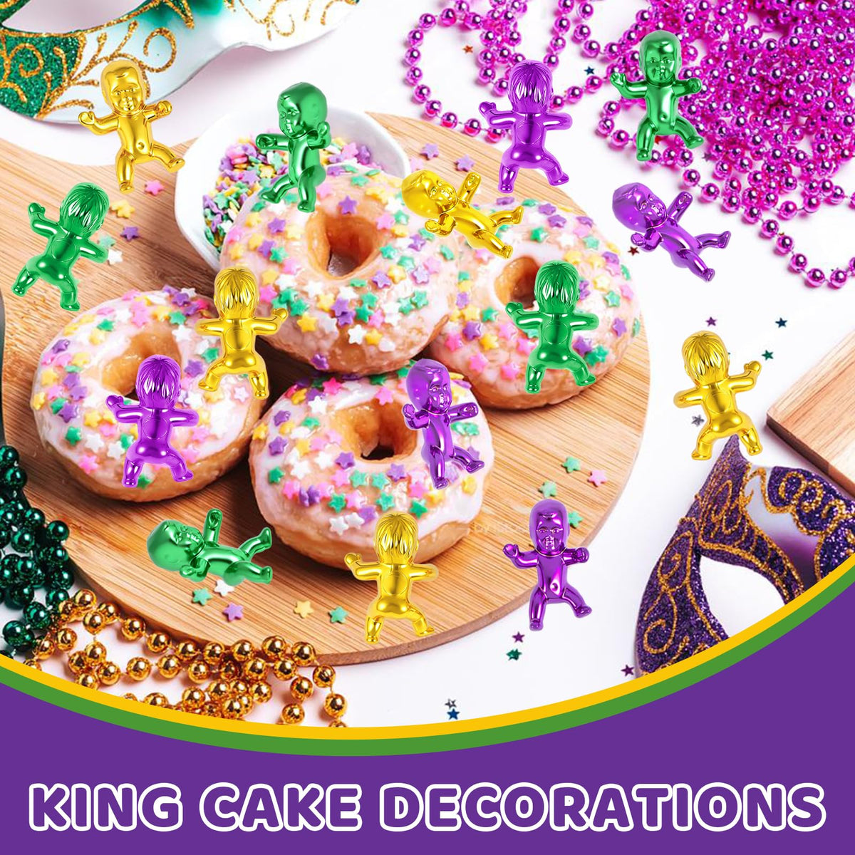 ZZYFGH 24 Pcs King Cake Babies – 1-Inch Metallic Purple Green Gold Plastic Babies for Mardi Gras, Shower Favors & Ice Cube Games
