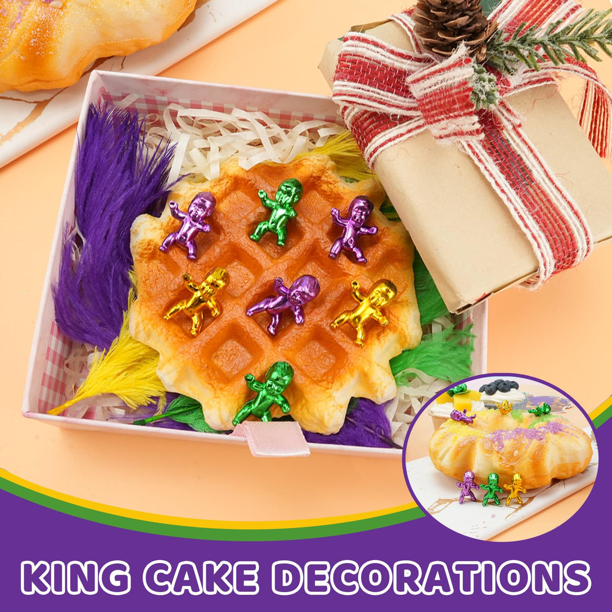 ZZYFGH 24 Pcs King Cake Babies – 1-Inch Metallic Purple Green Gold Plastic Babies for Mardi Gras, Shower Favors & Ice Cube Games