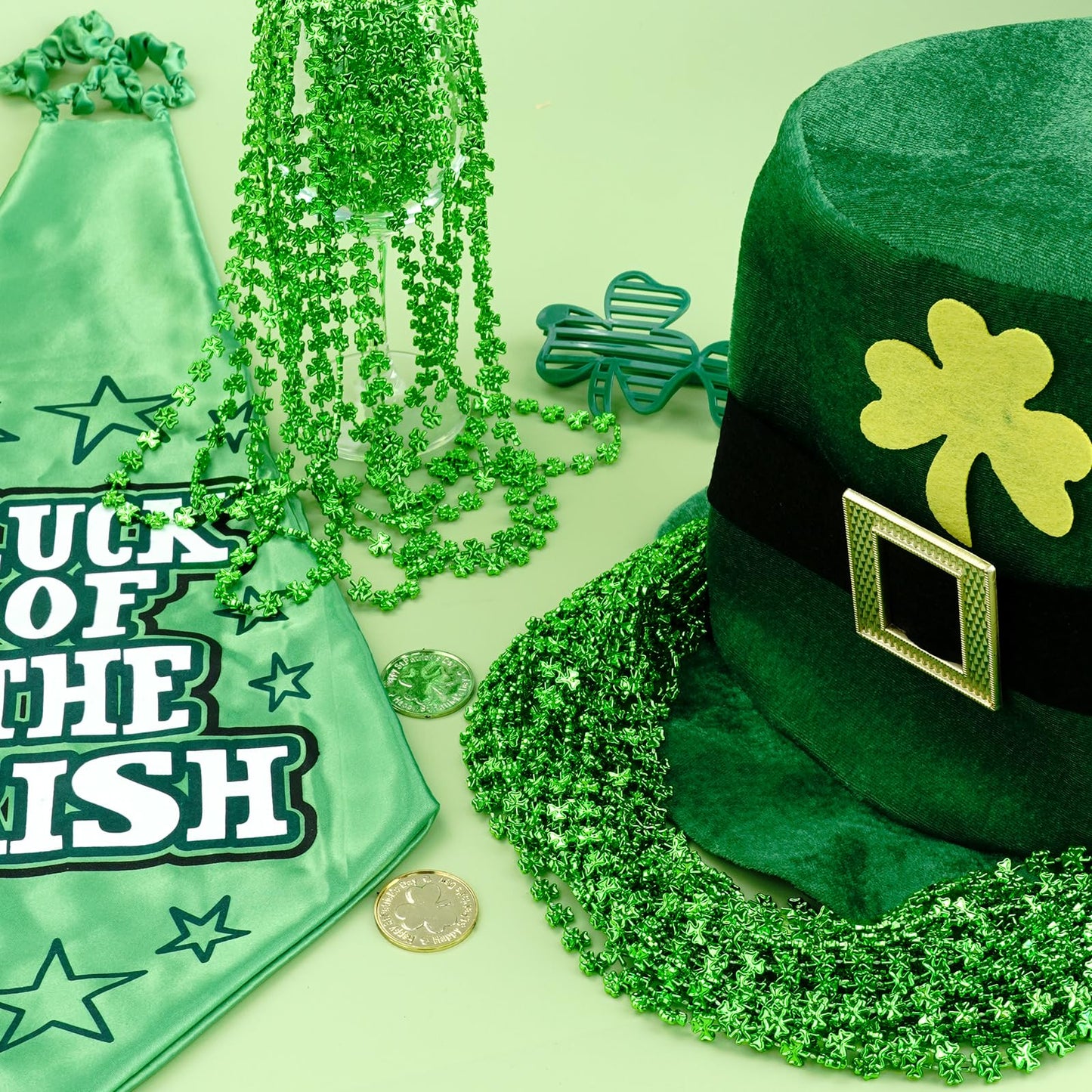 ZZYFGH 12-Pcs Shamrock Necklaces Bulk — 33-Inch Green Clover Beads for St. Patrick's Day
