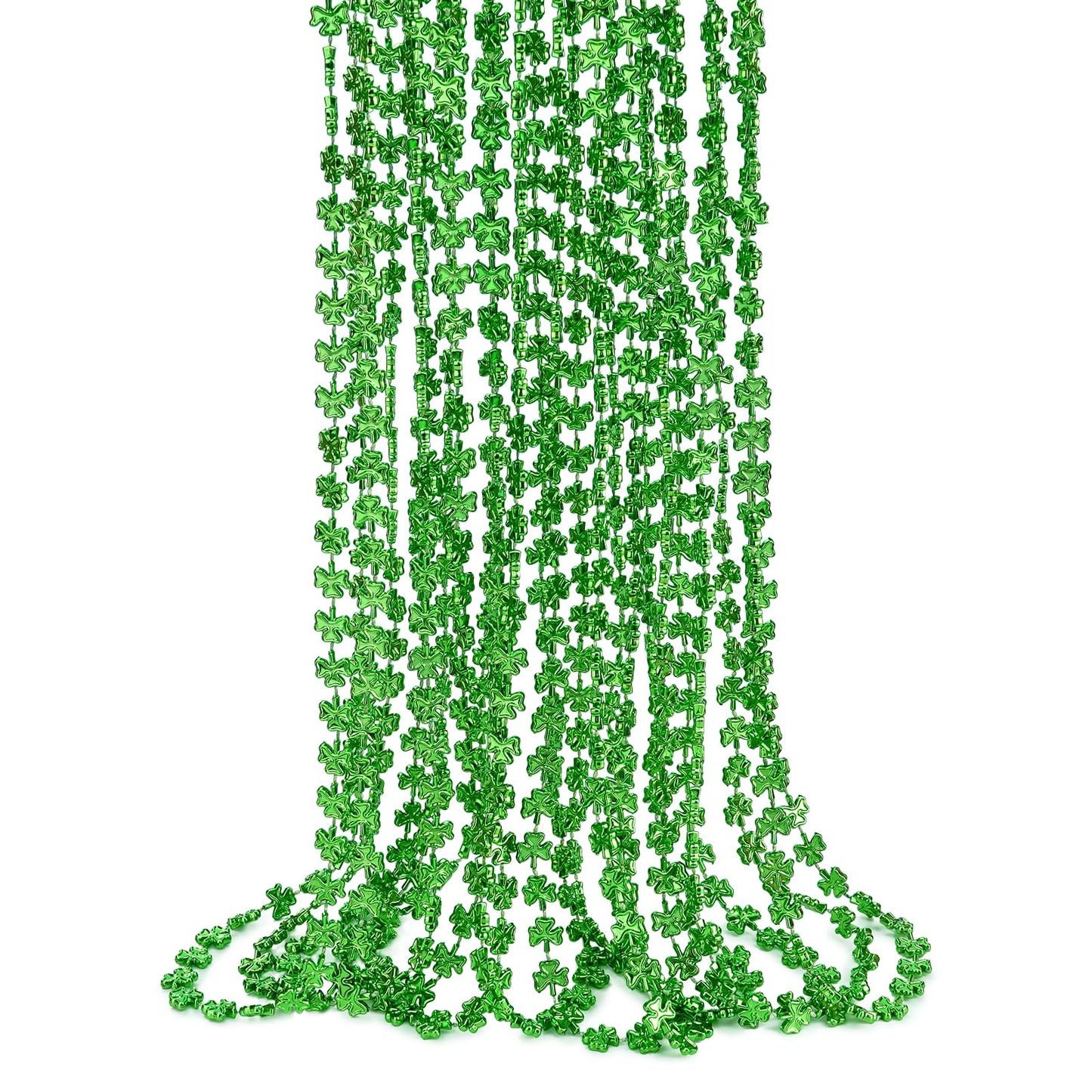 ZZYFGH 12-Pcs Shamrock Necklaces Bulk — 33-Inch Green Clover Beads for St. Patrick's Day