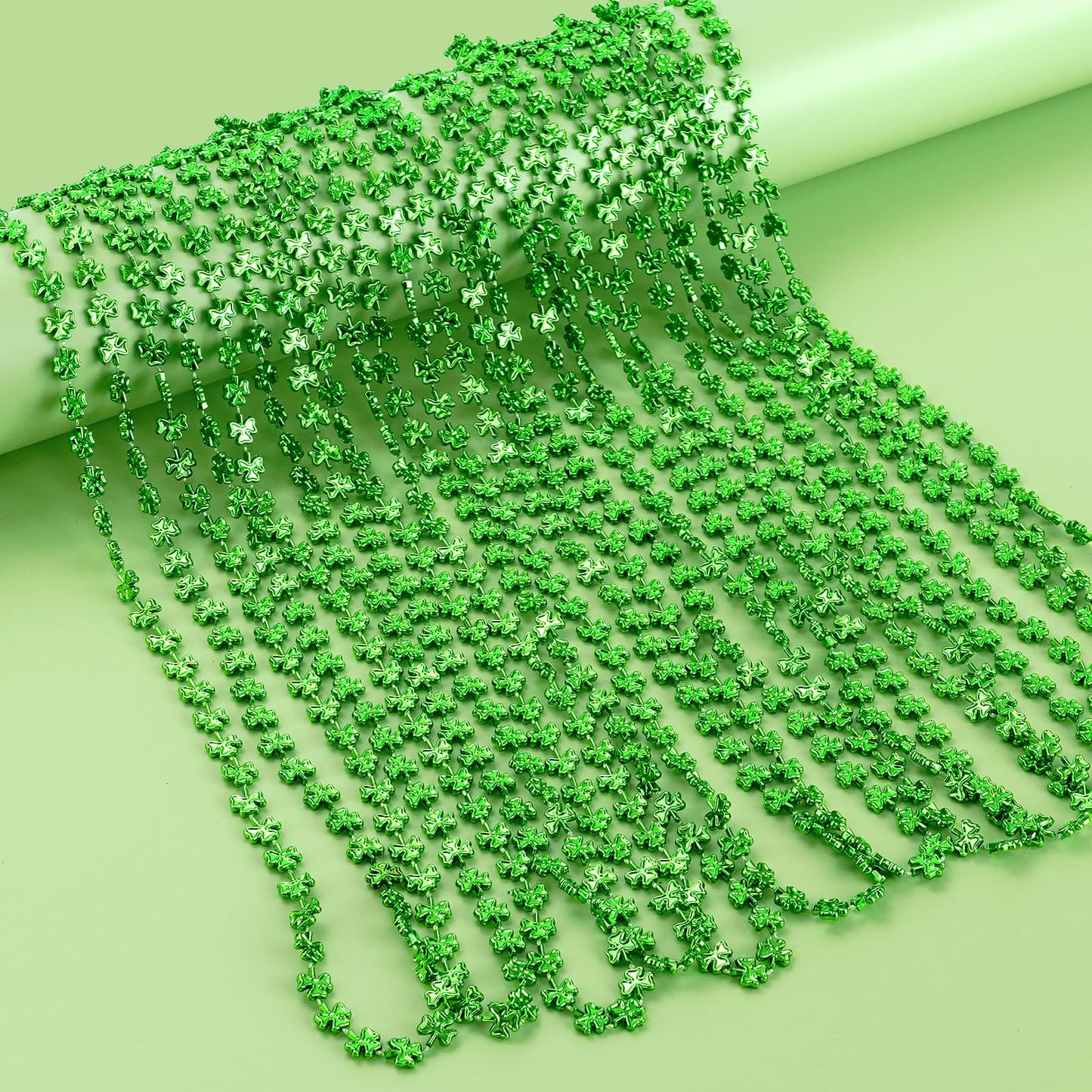 ZZYFGH 12-Pcs Shamrock Necklaces Bulk — 33-Inch Green Clover Beads for St. Patrick's Day