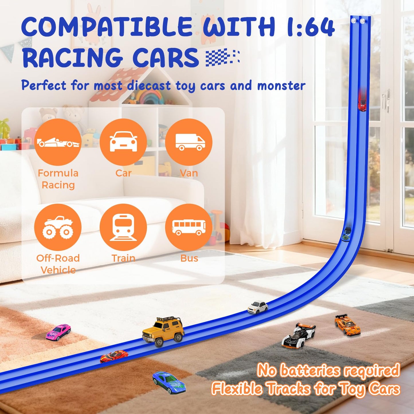 ZzzMgzzZ Flexible Race Track - 15ft DIY Car Track with 8 Cars & 4 Suction Cups
