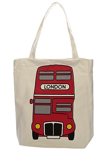 Puckator London Icons Red Routemaster Bus Reusable Zip Up Cotton Bag - Canvas Tote Bag - Cotton Tote Bags - Eco Gifts for Women and Men - Cloth Shopping Bag - Fabric Bag - Foldable Bags for Shopping