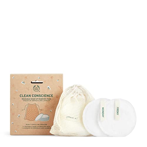 The Body Shop Make-Up Remover Pads, Made with Bamboo and Cotton, Reusable, Clean Conscience, Super Gentle, Machine Washable, Includes 7 Pads and 1 Laundry Bag