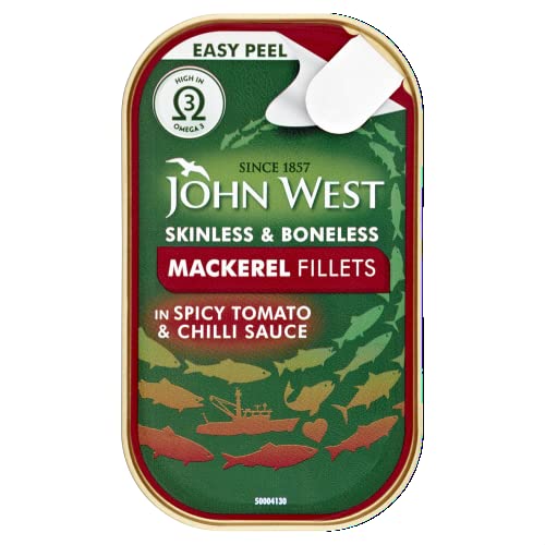 John West Skinless and Boneless Mackerel Fillets in Spicy Tomato and Chilli Sauce 115 g