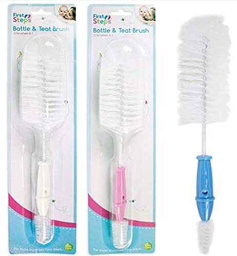 2 in 1 Baby Bottle and Teat Brush, 2 Brushes in 1, Ideal for Cleaning Training Cups, Wide Neck Bottles, Lids, Valves