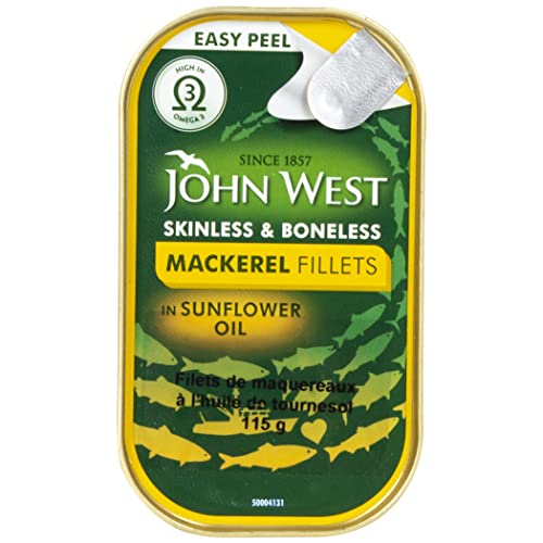 John West Skinless and Boneless Easy Peel Mackerel Fillets in Sunflower Oil 115 g