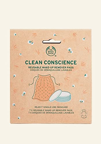 The Body Shop Make-Up Remover Pads, Made with Bamboo and Cotton, Reusable, Clean Conscience, Super Gentle, Machine Washable, Includes 7 Pads and 1 Laundry Bag